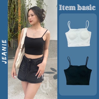 Áo 2 dây croptop nữ JEANIE có sẵn đệm ngực form ôm basic trơn dễ phối đồ