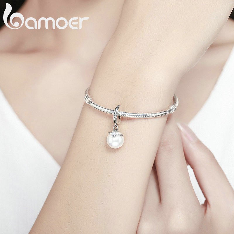 Mặt trang sức BAMOER SCC137 bằng bạc 925 trang trí ngọc trai và đá thanh lịch