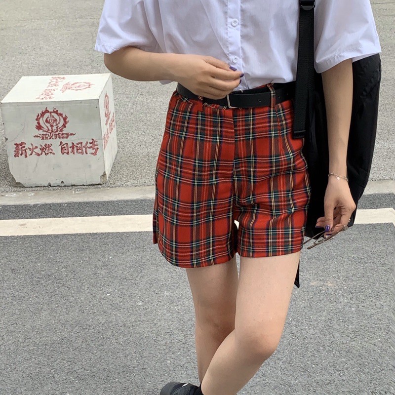 QUẦN SHORTS KẺ CARO KÈM THẮT LƯNG ULZZANG