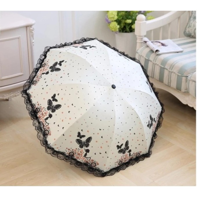 [FREESHIP] Dù đi mưa hình bướm viền ren chống tia UV - Hàng cao cấp loại dày