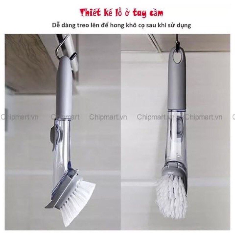 Chổi cọ rửa xịt nước đa năng 2in1, cây cọ rửa chán bát xoong nồi kèm bình xịt và đầu mút