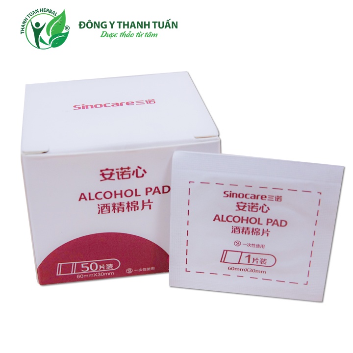 Bông Tẩm Cồn Khô Sinocare Alcohol Pad - Hộp 50 Miếng