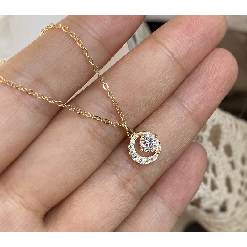 Vòng cổ Bạc 925 Mặt Hình Mặt Trăng Đính Đá Thời Trang Cho Nữ