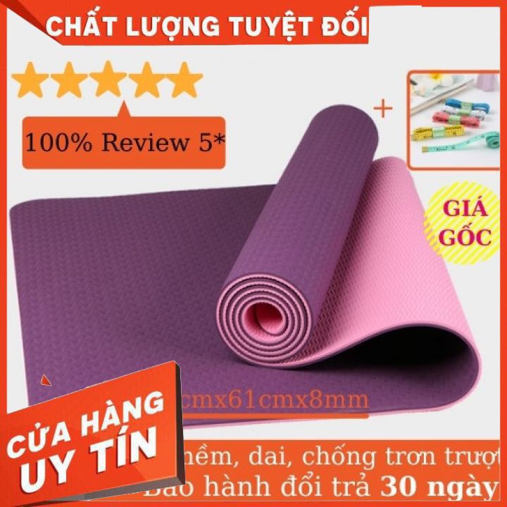 Thảm tập Yoga 2 lớp TPE dày 6mm, thảm tập Gym chống trơn trượt và không thấm mồ hôi [HÀNG DÀY ĐẸP]