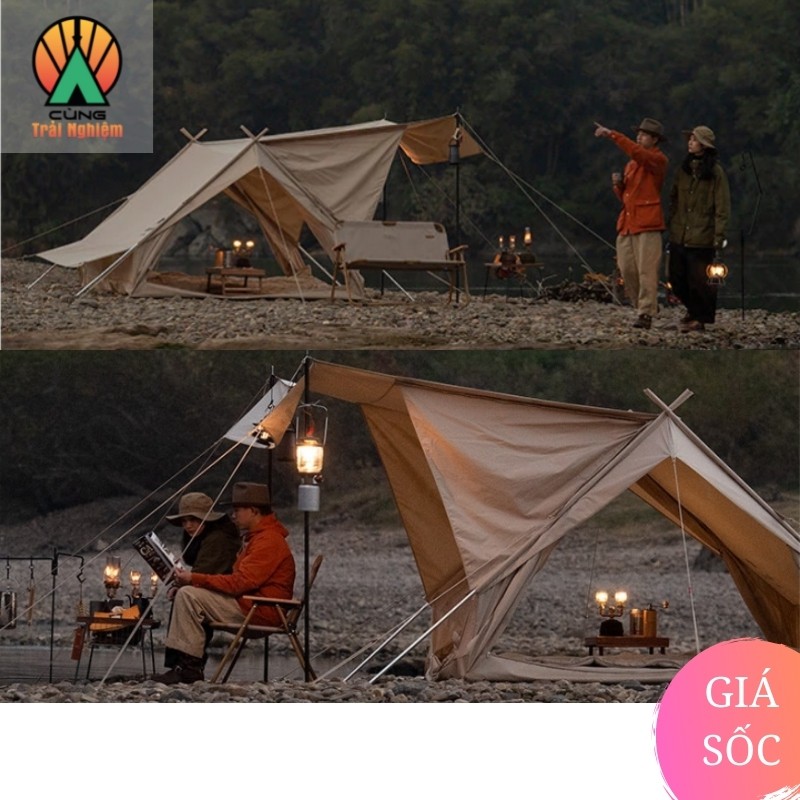 Bộ Lều Dã Ngoại Cắm Trại Cotton Thiết Kế Hình Chữ A Glamping Extend 4.8 NatureHike Chống Nắng NH20ZP011