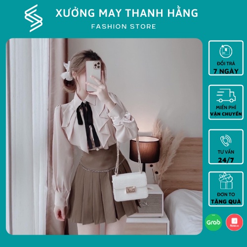 Áo sơ mi nữ công sở, áo sơ mi cổ hoa siêu xinh Free size diện đi đâu cũng xinh