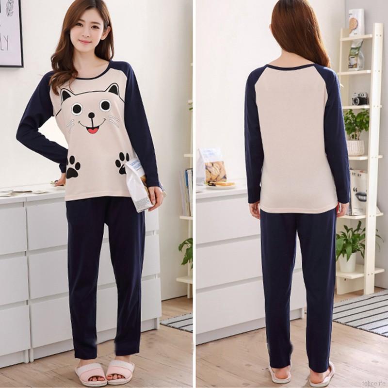 Bộ đồ ngủ gồm áo và quần tay dài dễ thương dành cho nữ