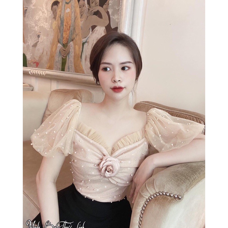 🧡🧡 SET ÁO VOAN KEM ĐÍNH HOA + CHÂN VÁY ĐEN 🧡🧡