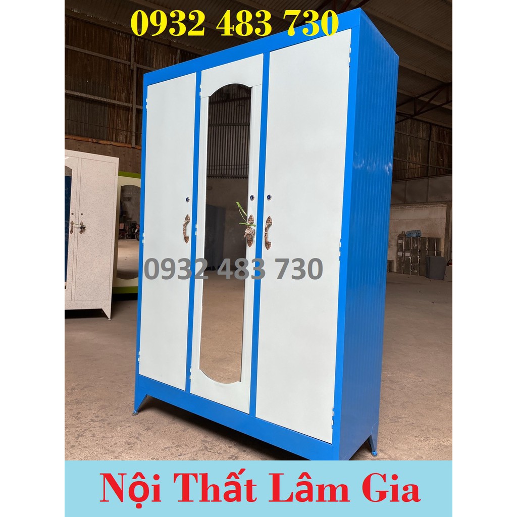 Tủ sắt 3 buồng màu xanh siêu đẹp freeship