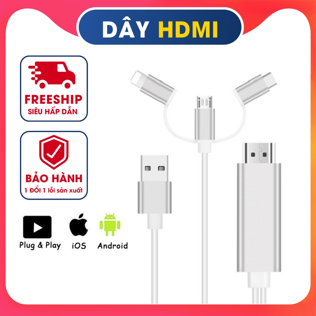 Dây cáp HDMI cho táo/tablet táo kết nối với Máy Chiếu,Tivi,Laptop - Eecu Store