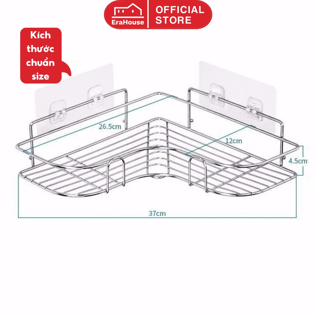 Kệ góc nhà tắm EraHouse inox 304 hình tam giác dán tường chống gỉ, sử dụng để đựng dầu gội đầu, xà bông sữa tắm ERHI01