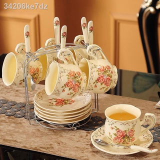 ☄Bộ tách cà phê phong cách Châu Âu mới, bộ cà phê, bộ trà chiều gốm sứ kiểu Anh, tách trà, ấm trà, giá treo nhỏ sang trọ