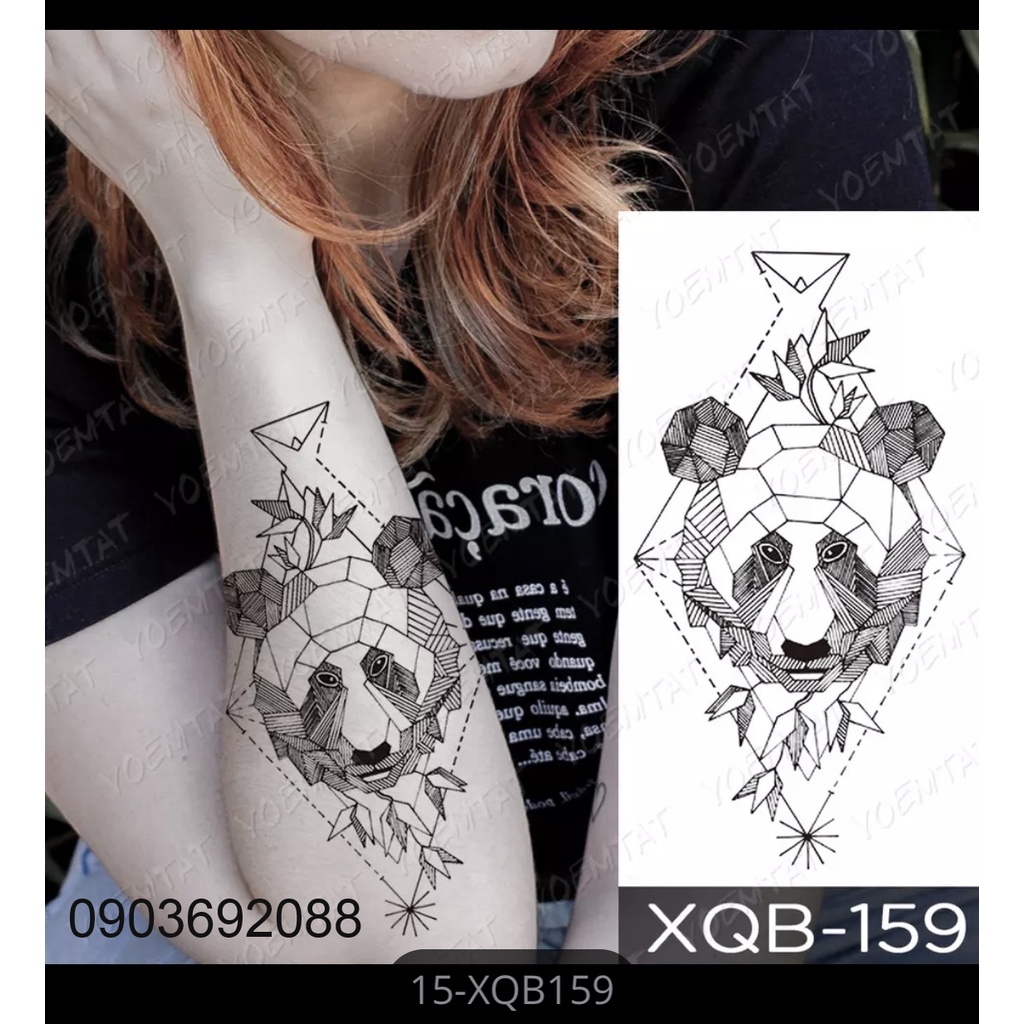 Hình xăm dán - tattoo sticker gấu panda 11 x 22cm