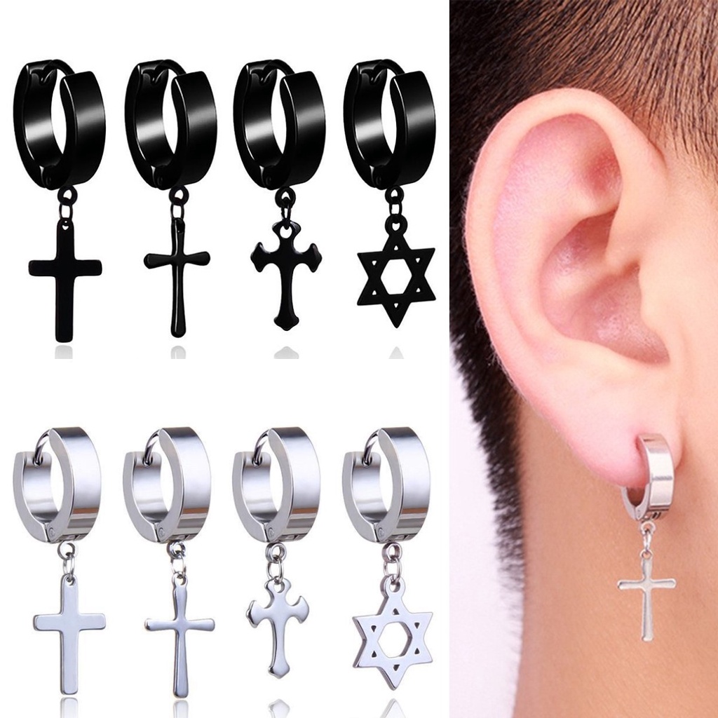 1 Khuyên Tai Hình Thánh Giá Bằng Thép Titan Phong Cách Punk Thời Trang Unisex