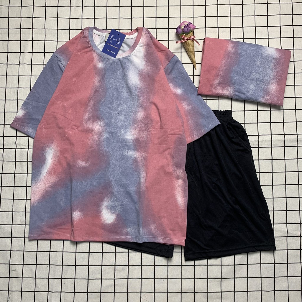 Set Bộ Loang Màu XHT001 Uniex Tay Lỡ Lapi VN, Đồ Bộ Cartoon, Freesize, Thun Cotton, Nam Nữ Đều Mặc Được