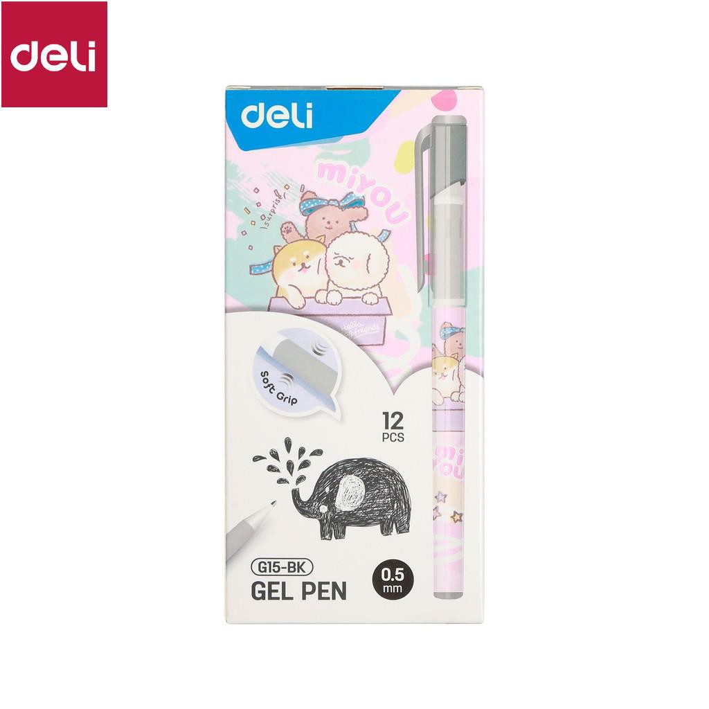 Bút gel học sinh màu xanh - đen Deli - có tay cầm cao su - EG15 [Deli]