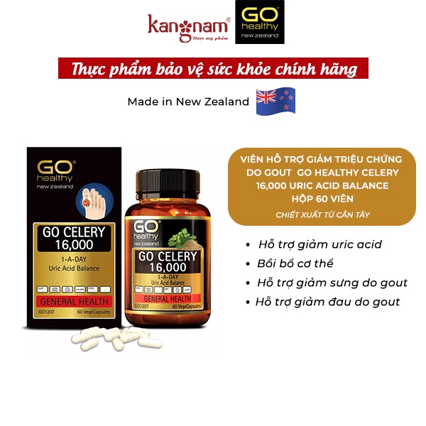 Viên Hỗ Trợ Giảm Triệu Chứng Do Gout Go Healthy Celery 16,000 Uric Acid Balance Hộp 60 viên