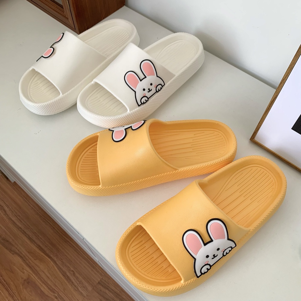 JY409-C3 THỎ TO ĐỨNG Dép bánh mì đúc liền stiker THỎ nằm ngang kiểu mới, đế dày hàng chuẩn QC