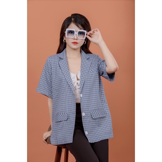 Áo blazer kẻ tay lỡ, áo blazer kẻ