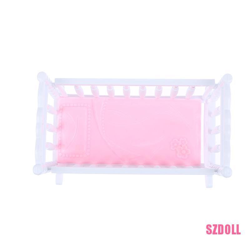Mô Hình Nôi Em Bé Màu Trắng Hồng Cho Nhà Búp Bê SZDOLL6