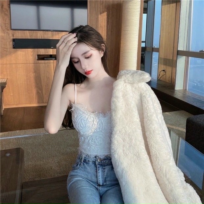 Áo bra nữ 2 dây form croptop phối họa tiết ren mẫu mới cao cấp