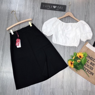Chân váy midi xẻ(kèm ảnh thật)