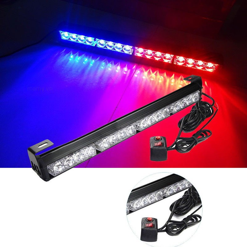 Đèn chớp Police xanh đỏ 12V 16W 16 LED gắn trần, đặt tablo cho xe cảnh sát, xe ưu tiên
