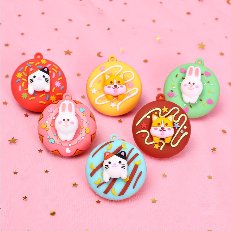 Charm bánh Donut với Thỏ trắng, Shiba, mèo Maneki Neko cho các bạn làm móc khóa, trang trí ốp điện thoại, DIY