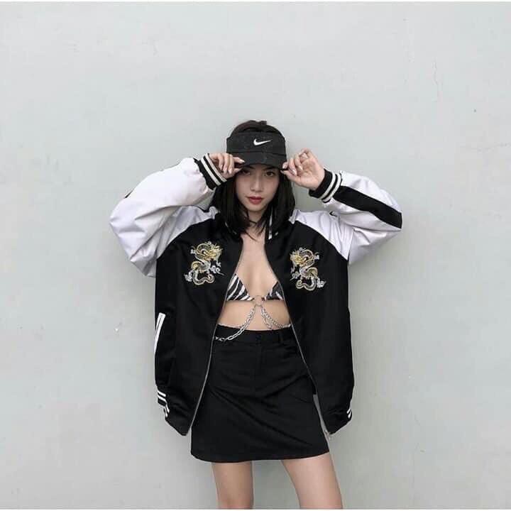 Áo khoác dù bomber thêu rồng, phong cách Unisex cho cả nam nữ