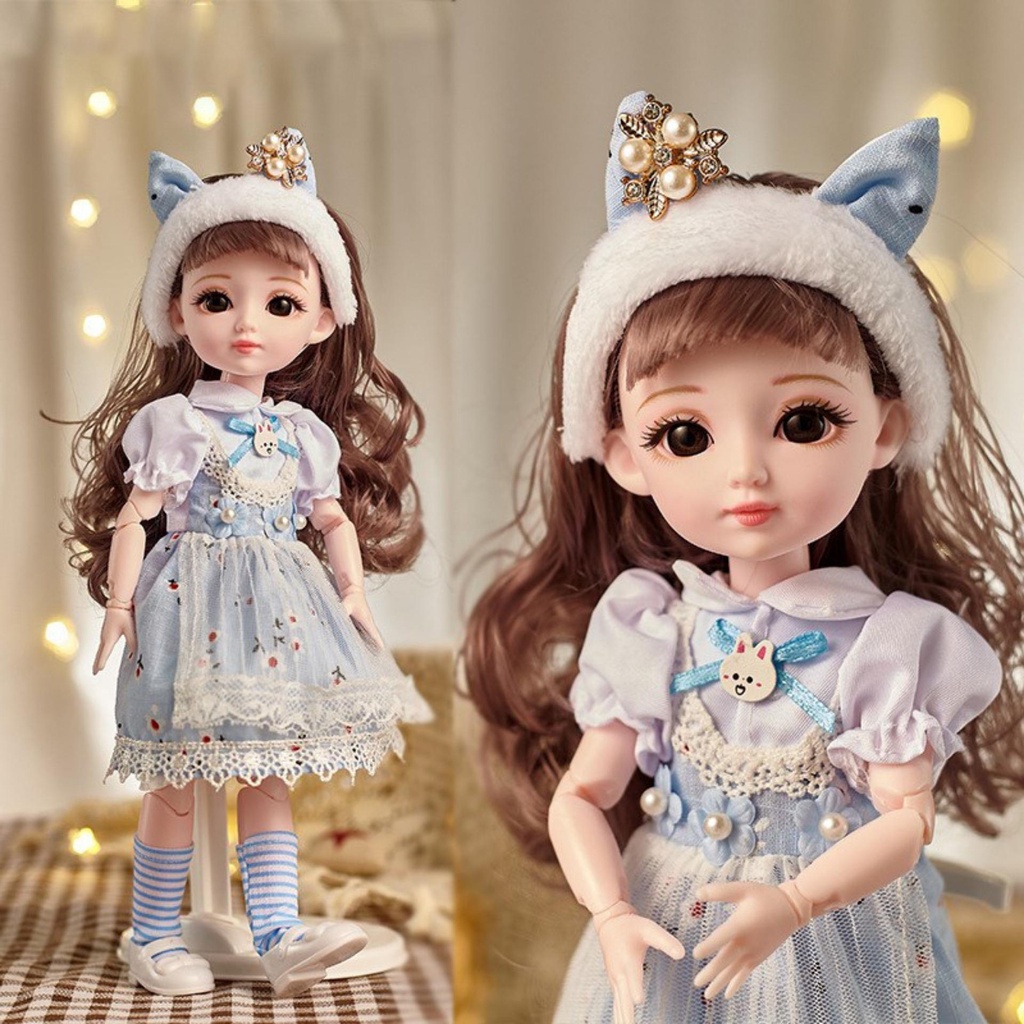 Búp bê barbie elsa kèm gấu bông 30cm cỡ lớn có khớp búp bê công chúa đồ chơi cho bé gái BOBIKIDS BE03