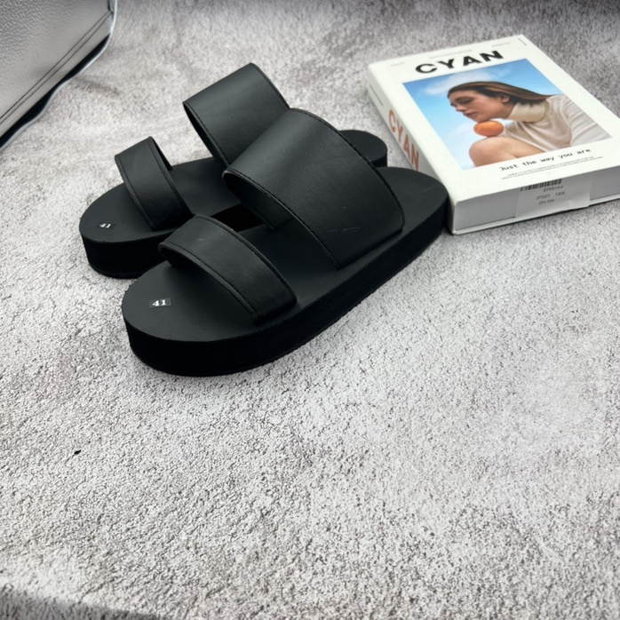 Dép 2 quai ngang nữ màu đen đế bằng 3 phân - sandal đồng nai