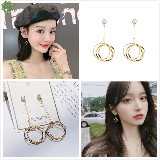 Hoa tai dáng dài đính đá thời trang Hàn Quốc cho nữ