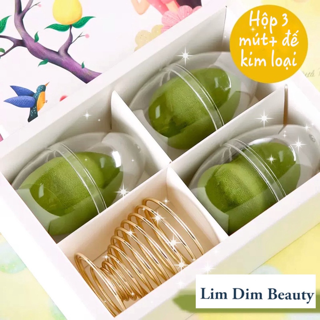 Set 3 Mút Trang Điểm Trứng Có Hộp Và Ly Đựng Kim Loại