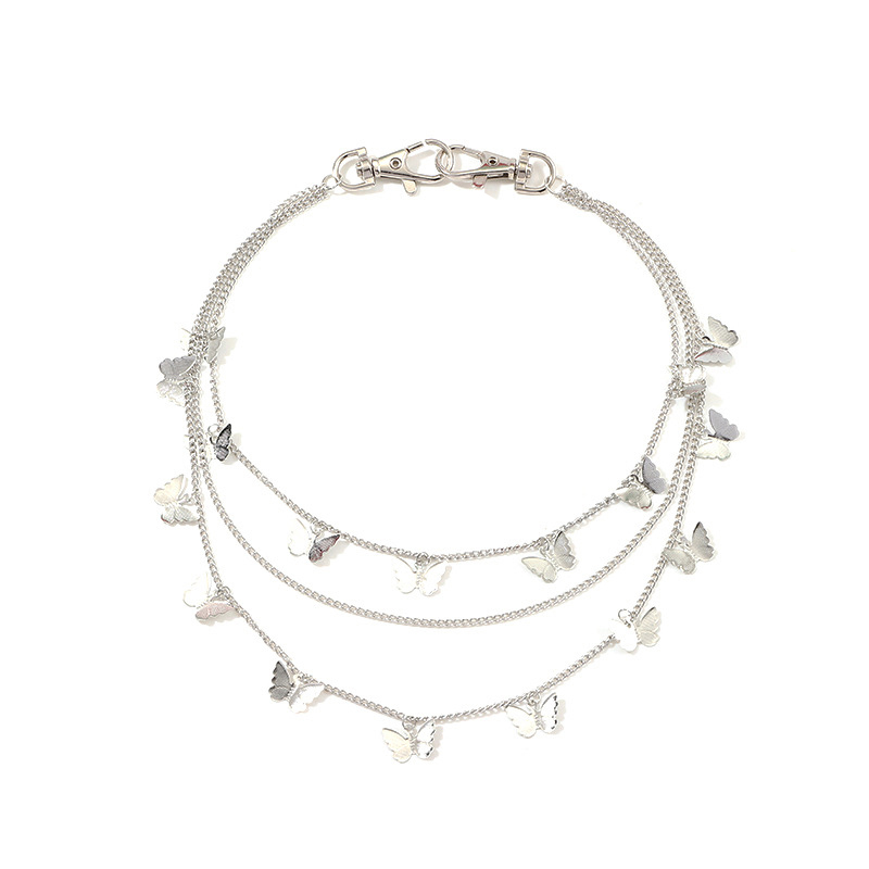 Dây Xích Đeo Thắt Lưng Nhiều Lớp Gắn Móc Khóa Hình Bướm Phong Cách Punk Cho Nữ