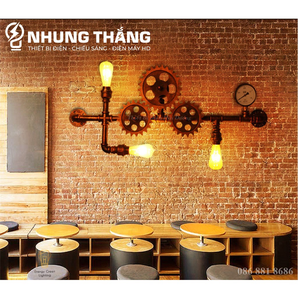 Đèn Tường Retro DT-9040 - Hình Ống Nước,Bánh Răng Chuyển Động - Kiểu Dáng Cổ Điển - Tặng Kèm 3 Bóng T64 - Bảo Hành 1 Năm