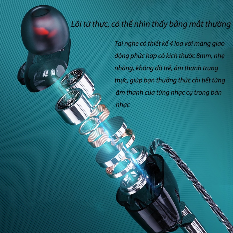 Tai nghe lõi tứ trong suốt/Gaming A6/Bass/Chơi Game Nhét Tai Có Dây Có Mic Chống Ồn Cho IPhone xiaomi realme Samsung #19