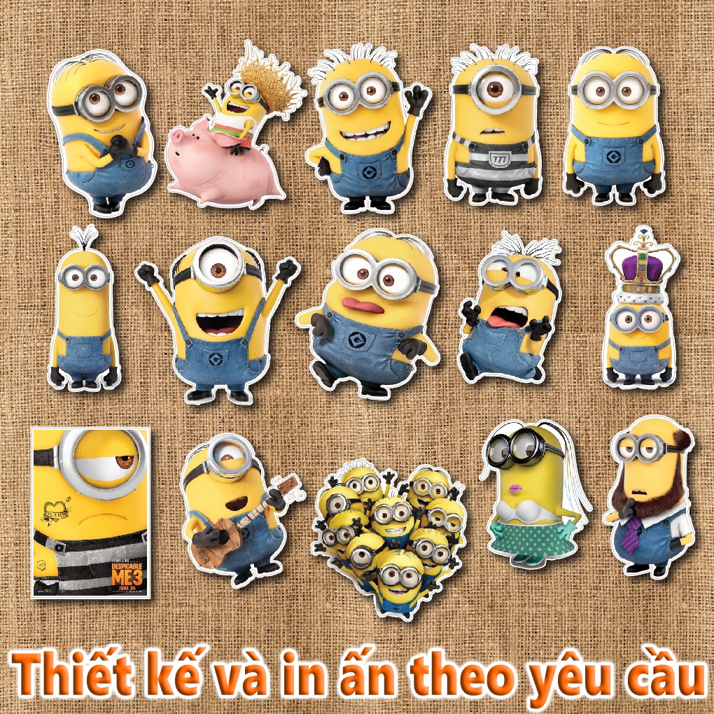 15 miếng Sticker Minion Cute Dán Nón Bảo Hiểm , Dán Laptop , Dán Vali , Dán Điện Thoại , Dán Máy Tính Chống Thấm Nước