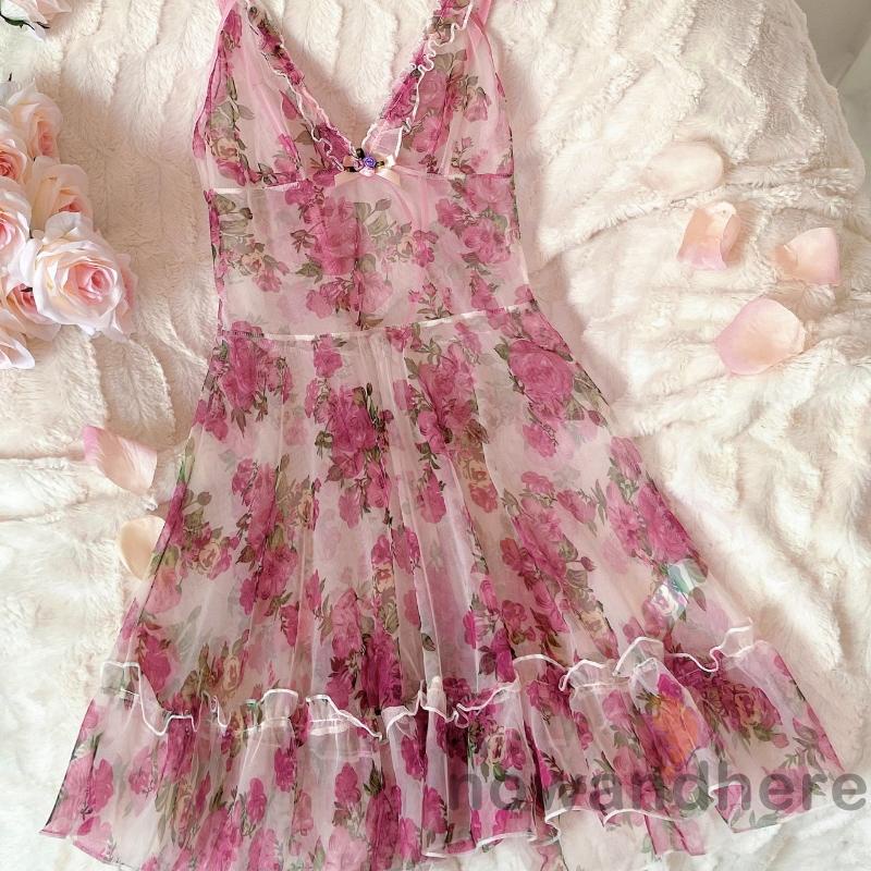 Đầm Hai Dây Cổ Chữ V Dáng Rộng In Hoa Thời Trang Mùa Hè Cho Bạn Gái