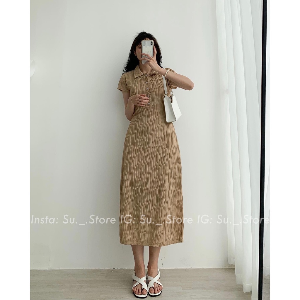 Set váy cổ polo cúc dọc đan dây lưng kèm váy dây cổ yếm S335 SUSTORE