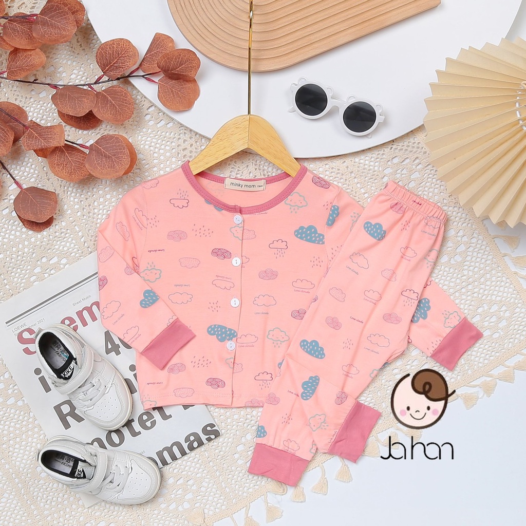 Bộ Dài Tay Cho Bé Trai Bé Gái Sơ Sinh Minky Mom Vải Thun Lạnh Họa Tiết Dễ Thương Có Nút Cài - BDSS1