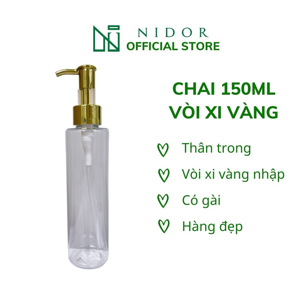 Chai nhựa vòi nhấn xi vàng 150ml đựng kem, serum - Chai lọ đựng mỹ phẩm