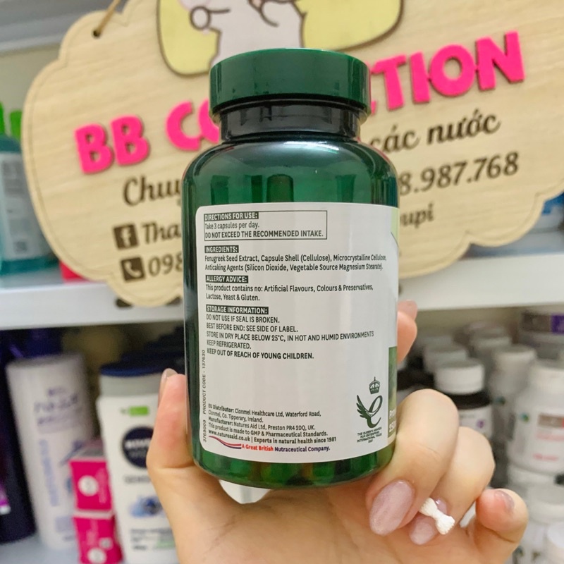Viên lợi sữa Cỏ cà ri Fenugreek Natures Aid 500mg, Anh, 90 viên