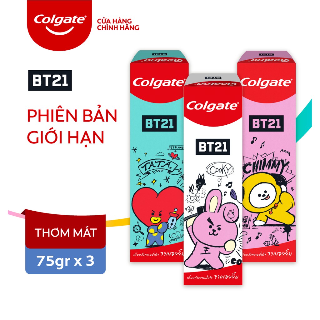 Bộ 3 Kem đánh răng Colgate BT21 - Nụ cười tự tin 75g/tuýp