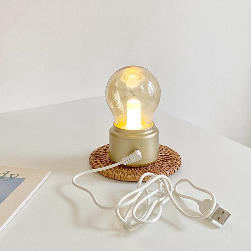 Ins Vintage Night Lights Bulb Shape LED Light Table Lamp Bedside Warm Lamp Desktop Decor Room Photo Props Gift