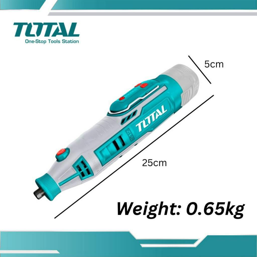 Máy mài khuôn dùng pin 12V TOTAL TMGLI12011 Kích thước mũi mài 3.2mm, tốc độ thay đổi, kèm 100 linh kiện, 1 pin 1 sạc