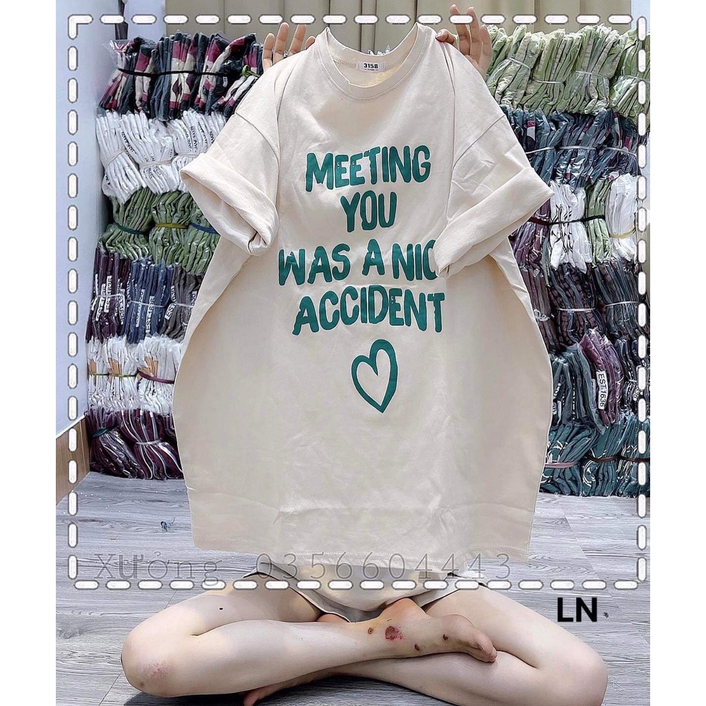 Áo phông cổ tròn tay lỡ dán unisex form thụng in chữ METTING nam nữ mặc đẹp (3P5-LN)