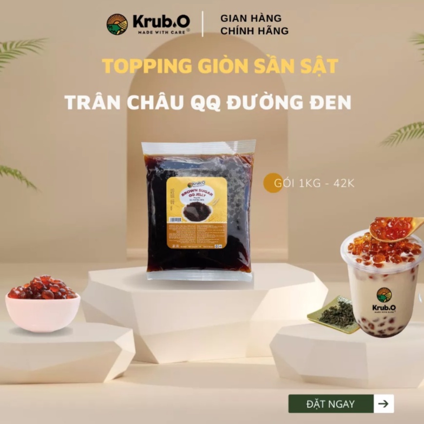 Trân Châu giòn sần sật QQ Đường Đen Thương hiệu Krub.O Gói 1kg Topping Trà sữa Thơm Ngon