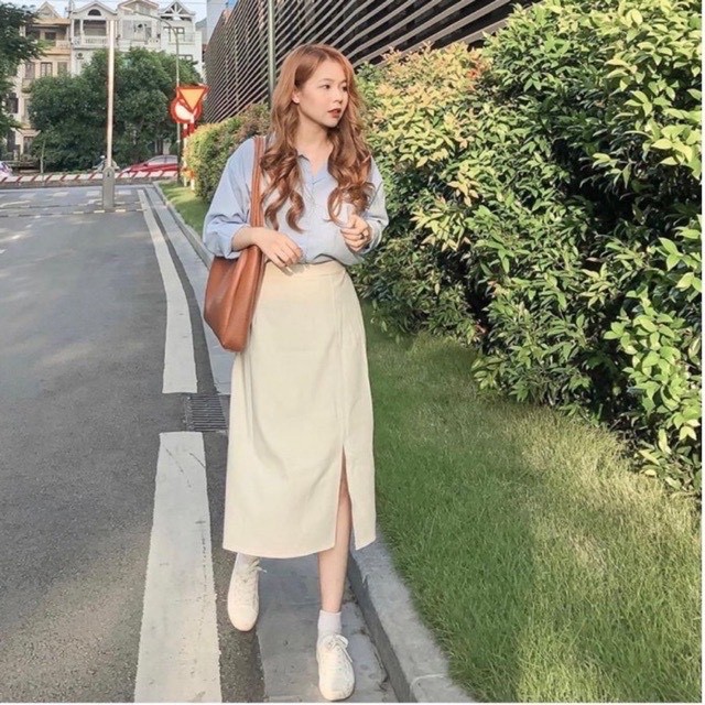Chân váy dài midi xẻ bên Siêu Xinh
