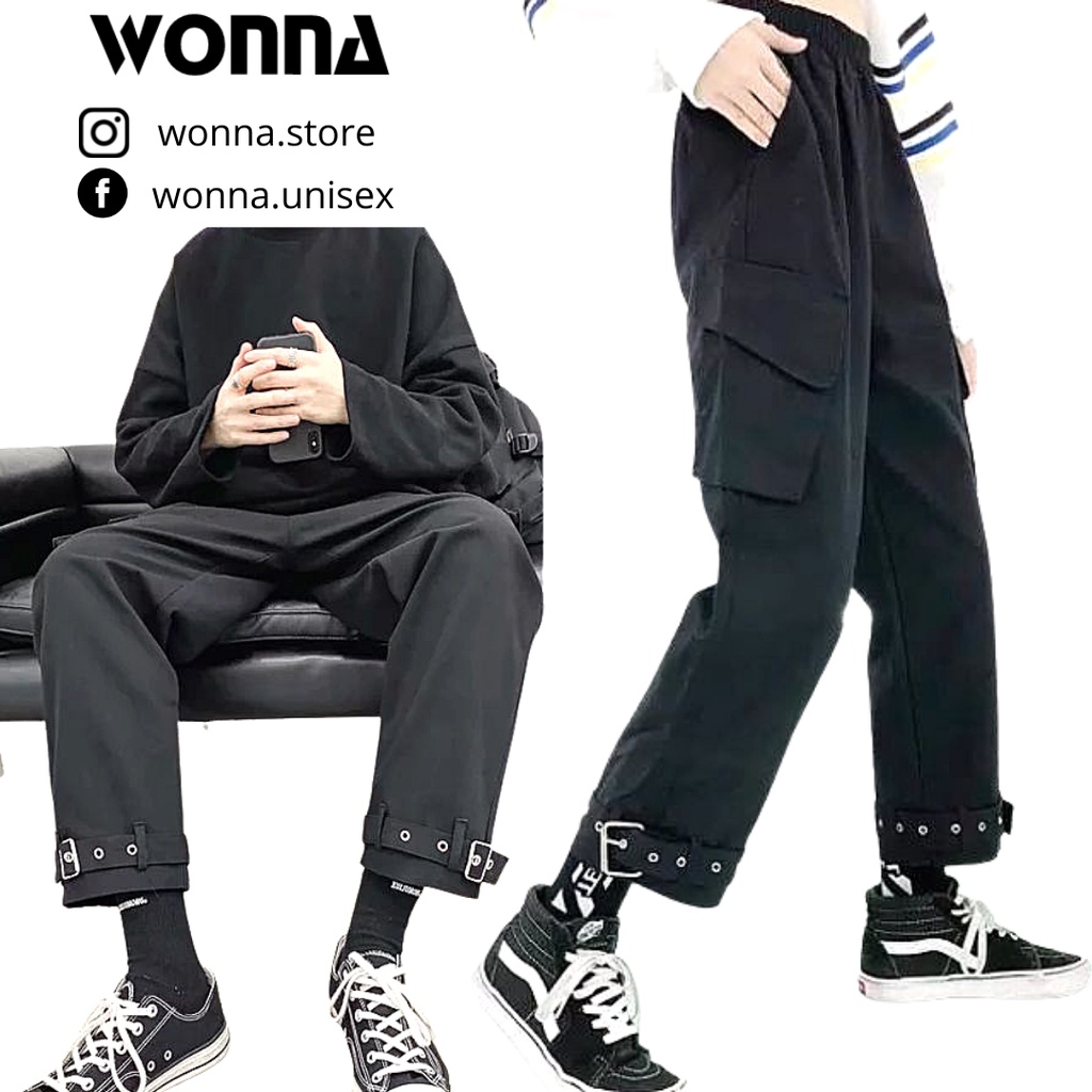 Quần jogger khóa gấu bo gấu kaki dây bo chỉnh gấu ulzzang Hàn Quốc street style