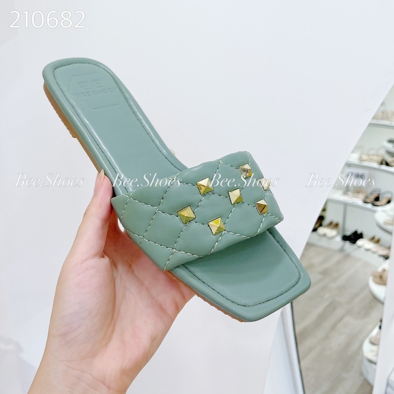 BEESHOES - DÉP ĐÍNH CƯỜM MŨI ĐEN - DÉP BỆT CÓ SẴN MÀU ĐEN - VÀNG - XANH - BE 210682